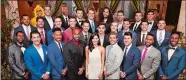  ?? CRAIG SJODIN, ABC ?? Bacheloret­te Becca Kuprin surrounded by her 28 suitors during the season premiere.