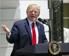  ?? ALEX BRANDON — THE ASSOCIATED PRESS ?? President Donald Trump speaks during a Made in America showcase event on the South Lawn of the White House, Monday in Washington.