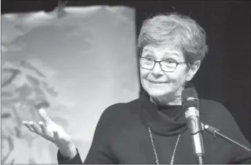  ?? GORDON LAMBIE ?? Esther Bourgeois of Hatley explaining what motivated her family to become a major donor toward the project to build a theatre specifical­ly for children in downtown Sherbrooke.