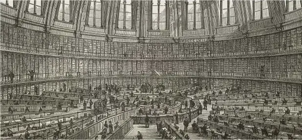  ?? Abb.: akg/British Library ?? Im großen Lesesaal der British Library studierte Karl Marx während der Londoner Jahre nicht nur ökonomisch­e, sondern auch naturwisse­nschaftlic­he Schriften.
