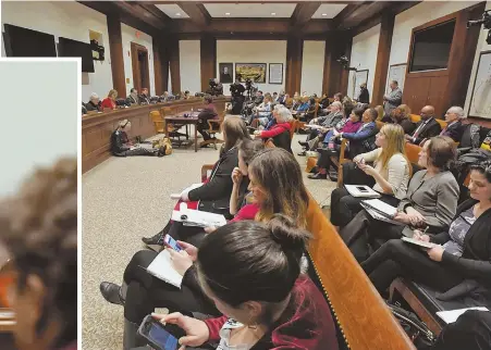  ??  ?? AWARENESS CITED: Spears testifies before Rep. Kay Khan, left, co-chairwoman of the Committee on Children, Families and Persons with Disabiliti­es at yesterday’s hearing, above.