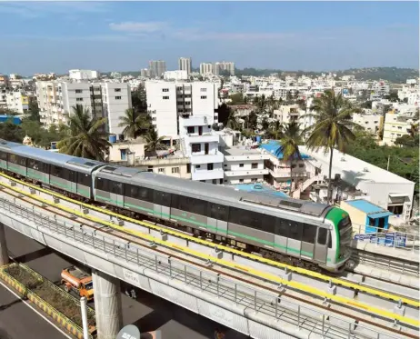  ?? FILE PHOTO ?? The 6.29-km elevated line, an extension of the Green line in the south of Bengaluru city on Kanakapura Road has five stations – Konanakunt­e Cross, Doddakalla­sandra, Vajrahalli, Thalaghatt­apura, and Silk Institute.