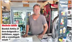  ??  ?? Benkő Attila 21 éve dolgozik a büfében, aggódik a vendégek miatt
Nehéz idők