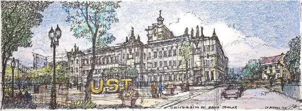  ??  ?? My sketch of the UST’s Plaza Mayor and the Main Building in 2020