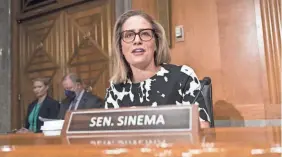  ?? J. SCOTT APPLEWHITE/AP ?? Sen. Kyrsten Sinema, D-Ariz., announced Friday she has registered to become an independen­t.