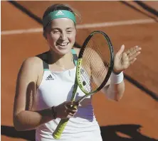  ?? AP PHOTO ?? BIRTHDAY PRESENT: Jelena Ostapenko, who turned 20 yesterday, celebrates her victory against Timea Bacsinszky in the French Open semifinals.