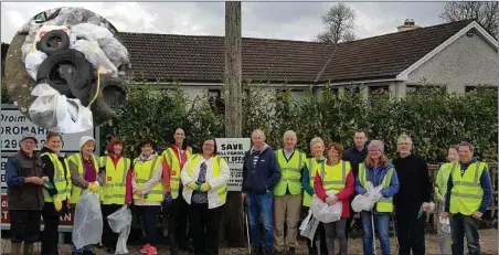  ??  ?? Ballygawle­y Tidy Towns with members of the community on their Annual Village Clean-Up on 14th April. Inset: Rubbish found.