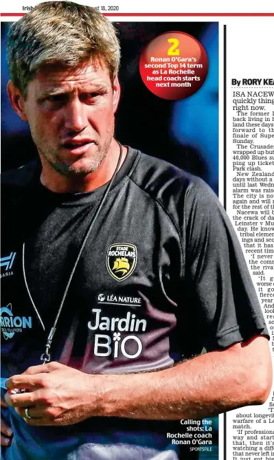  ?? SPORTSFILE ?? Calling the shots: La Rochelle coach Ronan O’Gara