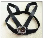  ?? (Special to the Democrat-Gazette/Nancy Raney) ?? Bob Robinson wore this homemade harness to keep the AKASO EK7000 Sports Camera pointed at what he wanted it “see.”