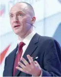  ??  ?? Carter Page addresses the audience during a presentati­on in Moscow. — Reuters file photo