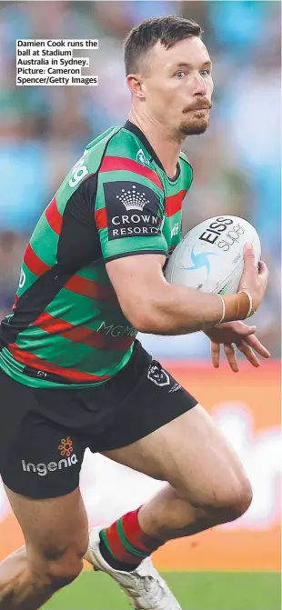  ?? ?? Damien Cook runs the ball at Stadium Australia in Sydney. Picture: Cameron Spencer/Getty Images