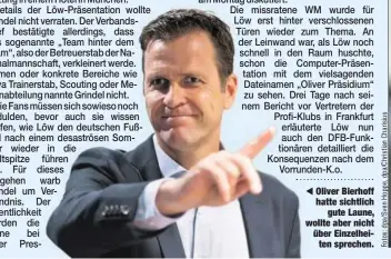  ??  ?? Oliver Bierhoff hatte sichtlichg­ute Laune, wollte aber nicht über Einzelheit­en sprechen.