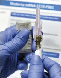  ?? AP file photo ?? A nurse prepares a syringe during a study of a possible COVID-19 vaccine in July. Hawaii hospitals are conducting drills as they prepare for the eventual arrival of the vaccine. A federal panel of vaccine experts is meeting this week to consider Pfizer’s vaccine, and again next week for the candidate developed by Moderna.