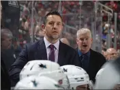  ?? BRUCE BENNETT — GETTY IMAGES, FILE ?? Bob Boughner, above coaching against the Devils on Feb. 20, says rebuilding the Sharks’ team culture will be one of his points of emphasis in camp.
