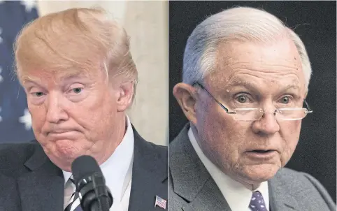  ?? PHOTOS BY AFP ?? US President Donald Trump told US Attorney-General Jeff Sessions to stop looking into Russia’s meddling with the 2016 US election.