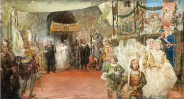  ??  ?? Top: José Arpa y Perea (1860-1952), Baptizmo del Infante Don Juan en Sevilla, 1893, oil on canvas, 27½ x 50" Estimate: $40/60,000