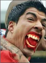  ??  ?? Teething trouble: Online jokers have turned Uruguay’s Luis Suarez into a vampire, novelty bottle opener, a dog in a neck cone and Dracula from the silent era