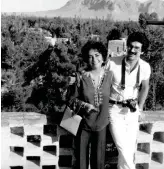  ??  ?? LIZ, MY CAMERA AND ME Taylor and Firooz Zahedi at a mosque en route to Isfahan, Iran, May 1976. Born in Iran in 1949, Zahedi moved to America after going to school in England. He began his career with Andy Warhol’s Interview magazine and has since...