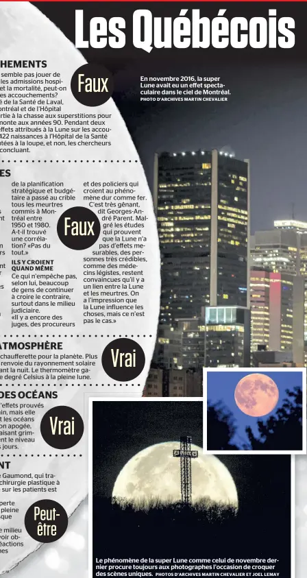  ??  ?? En novembre 2016, la super Lune avait eu un effet spectacula­ire dans le ciel de Montréal. PHOTO D’ARCHIVES MARTIN CHEVALIER