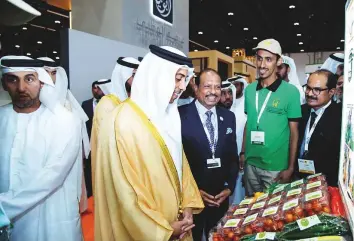  ??  ?? Shaikh Mansour visited the pavilion of the LuLu Group, SIAL ME’s retail partner and was briefed about the various initiative­s by Yousuf Ali M.A.