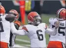  ?? MICHAEL CONROY — THE ASSOCIATED PRESS ?? Baker Mayfield passes during the Browns’ victory over the Bengals on Oct. 25in Cincinnati. He completed 22of his last 23 attempts.