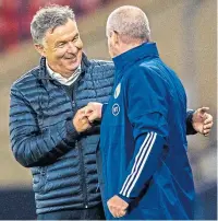  ?? ?? Steve Clarke with Willi Ruttenstei­ner during one of their previous encounters at Hampden