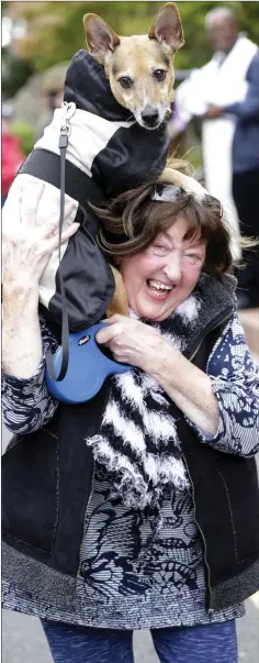  ??  ?? Mary Walsh and Milly at the Blessing of the Animals at Holy Redeemer in Bray on Sunday.