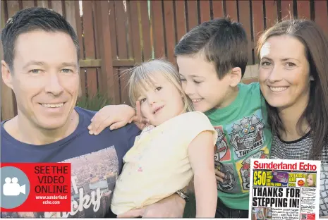  ??  ?? HAPPY DAYS: Liam Straughan, seven, with his sister Jessica, three, and his
mum Rachel and dad Neil. Right, how the Echo reported his story.