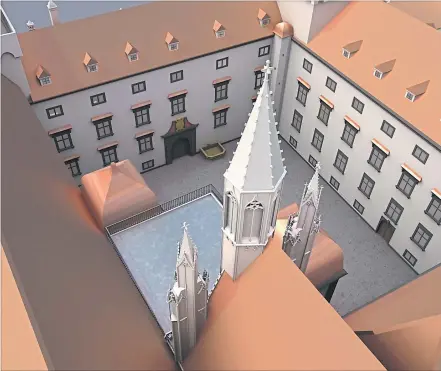  ?? [ Herbert Wittine/Inst. für Örtliche Raumplanun­g/TU Wien ] ?? Historisch­e Ansicht im 3-D-Modell: Blick von der Hofburgkap­elle in den Schweizerh­of anno 1564.