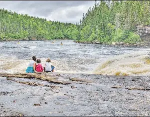  ?? TOM MOFFATT/ATLANTIC SALMON FEDERATION ?? A family watches Atlantic salmon leaping over Big Falls on the Humber River in this photo from summer 2013. Downstream, anglers try their luck as fish gather before making a run at the falls.