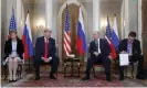  ?? Photograph: Pablo Martínez Monsiváis/AP ?? Interprete­rs take notes during Donald Trump’s meeting with Vladimir Putin in 2018. Lawmakers later unsuccessf­ully tried to access the notes.