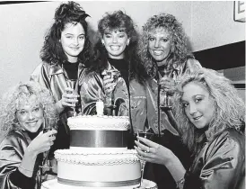  ?? ?? ■ Julia Howe, Heidi Horne, Marie Iles, Kate Makepeace and Debra Kyle with a 1st birthday cake at the House of Fraser, Metrocentr­e Gateshead, October 1987