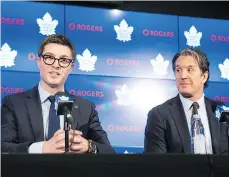  ??  ?? The Toronto Maple Leafs named Kyle Dubas, left, the team’s new general manager, with president and alternate governor Brendan Shanahan choosing the young former assistant GM to lead the quest for Toronto’s first Stanley Cup in more than 50 years. CHRIS...