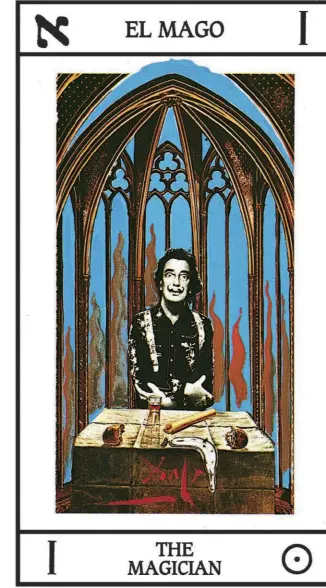  ??  ?? “Il Mago”, una delle 78 carte che si ritrovano nel volume “Dalí. I Tarocchi” (Taschen), accompagna­te da un testo di Johannes Fiebig, autore tedesco specializz­ato in tarocchi.