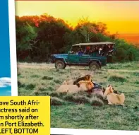  ??  ?? LEFT: “I love South Africa!” the actress said on Instagram shortly after arriving in Port Elizabeth. BELOW LEFT, BOTTOM LEFT and BOTTOM: A spot of training before the triathlon for the actress whose parents are both Olympians. RIGHT: A well-deserved post-workout nap. ABOVE RIGHT: On a game drive.