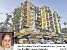  ?? HT PHOTO ?? The first-floor flat of Haseena Parkar (inset) at Gordon Hall in south Mumbai