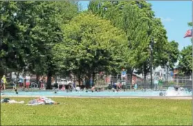  ?? NICHOLAS BUONANNO-NBUONANNO@TROYRECORD.COM ?? Veterans Memorial Swimming Pool in Watervliet fills up quickly during its opening day Monday afternoon.