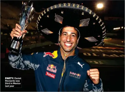  ??  ?? PARTY: Daniel Ricciardo was third in Mexico last year