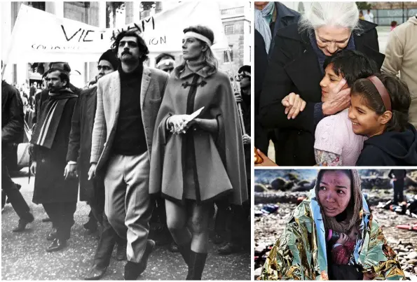  ??  ?? ABOVE, FROM LEFT: Vanessa with daughters Natasha (left) and Joely on the set of Camelot in 1967. Vanessa and her brother, Corin, at an anti-Vietnam rally in London, 1968. With Natasha (left) and Joely in 2000. Activist Vanessa leads a protest in London...