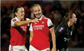  ?? Meadow Park. Photograph: John Sibley/Action Images/Reuters ?? Beth Mead (centre) celebrates after scoring her second, and Arsenal’s fourth, goal at