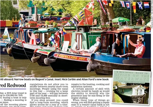  ?? ?? All aboard: Narrow boats on Regent’s Canal. Inset: Nick Corble and Allan Ford’s new book