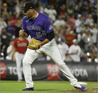  ?? ANDY CROSS — THE DENVER POST ?? New Angels relief pitcher Carlos Estevez went 4-4with an ERA of 3.47in 2022for the Colorado Rockies.