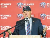  ?? Lee Luther Jr. / Associated Press ?? Liberty introduced Hugh Freeze as its new football coach. Freeze resigned from Ole Miss in 2017 amid a personal conduct scandal that involved a call to an escort service.