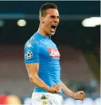  ?? (Reuters) ?? NAPOLI STRIKER Arkadiusz Milik, who returned to the squad for Friday’s 2-0 win over Genoa but stayed on the bench after four months out with a knee injury, could make his comeback against Real Madrid tonight in the Champions League.