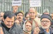  ?? HT PHOTO ?? National Conference leaders during a protest march in Srinagar on Monday.