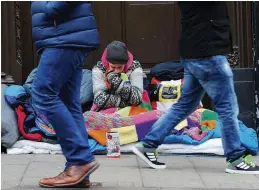  ??  ?? A homeless man in Windsor, February 2018. Many of the conditions leading to homelessne­ss today are the same as in the 19th century