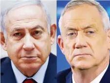  ?? — AFP photo ?? This combinatio­n of file pictures shows Netanyahu (left) attending the weekly cabinet meeting at his office in Jerusalem and Gantz attending a press conference in Tel Aviv.