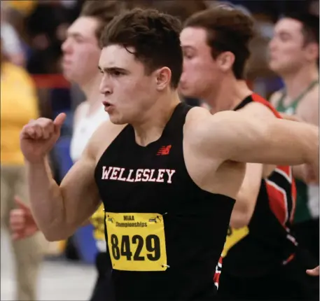  ?? PHOTO BY PAUL CONNORS — MEDIA NEWS GROUP/BOSTON HERALD ?? Wellesley’s Chris Brooks beats the field of runners to win the boys 55-meter dash final during the MIAA Meet of Champions on Saturday in Boston.