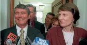  ?? ?? With Helen Clark after successful coalition talks in 1999. He was appointed deputy prime minister.