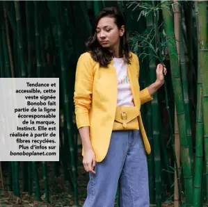  ??  ?? Tendance et accessible, cette veste signée Bonobo fait partie de la ligne écorespons­able de la marque, Instinct. Elle est réalisée à partir de fibres recyclées. Plus d’infos sur bonoboplan­et.com